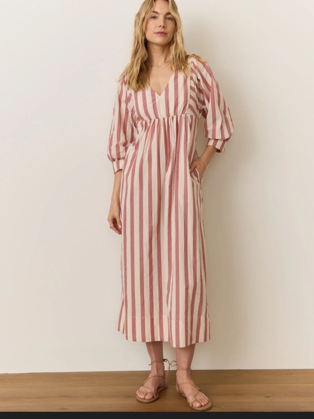 Marine Layer Rose Pink and White Striped Maxi Dress XS 100% Cotton